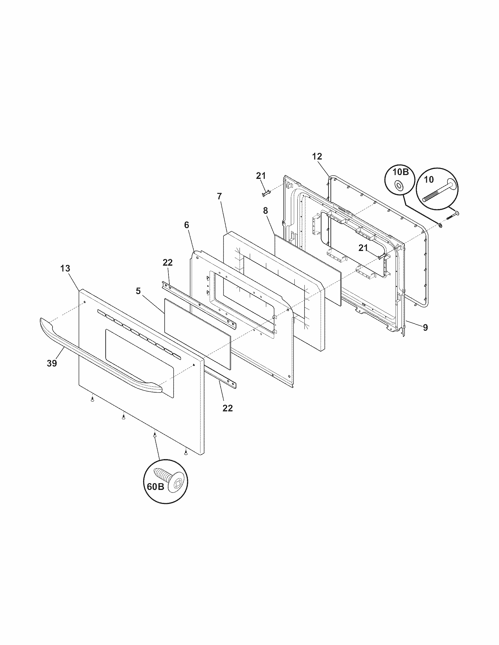 Door Diagram and Parts List for 79093002310  Kenmore Range
