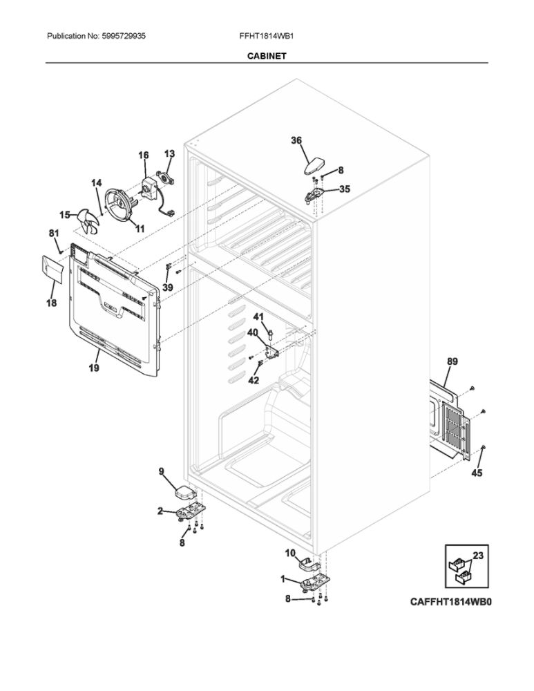 Cabinet Diagram and Parts List for FFHT1814WB1  Frigidaire Refrigerator