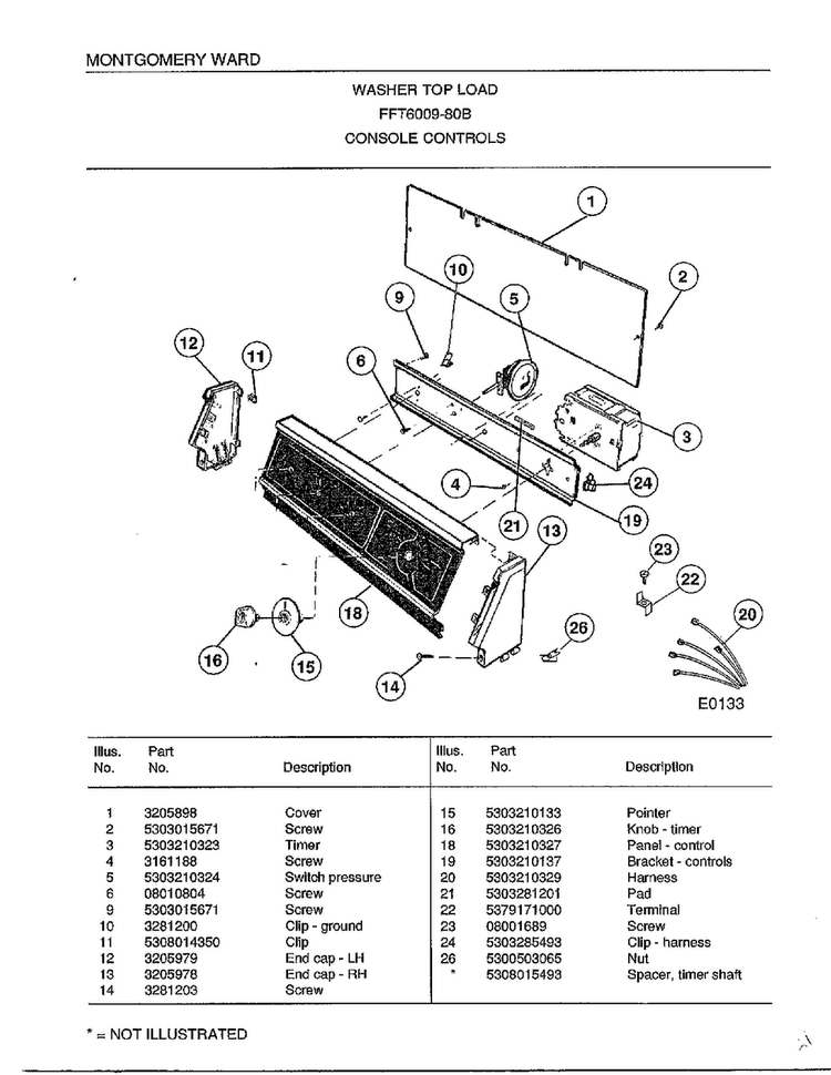 Console Controls Diagram and Parts List for 6009-80B  Frigidaire Washer