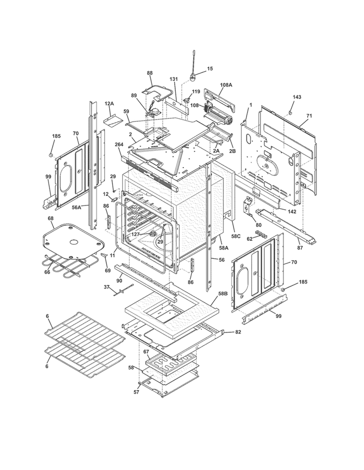 Lower Oven Diagram and Parts List for FFET2725PSB  Frigidaire Wall Oven