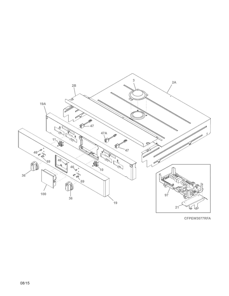 Control Panel Diagram and Parts List for FPEW3077RFA  Frigidaire Wall Oven