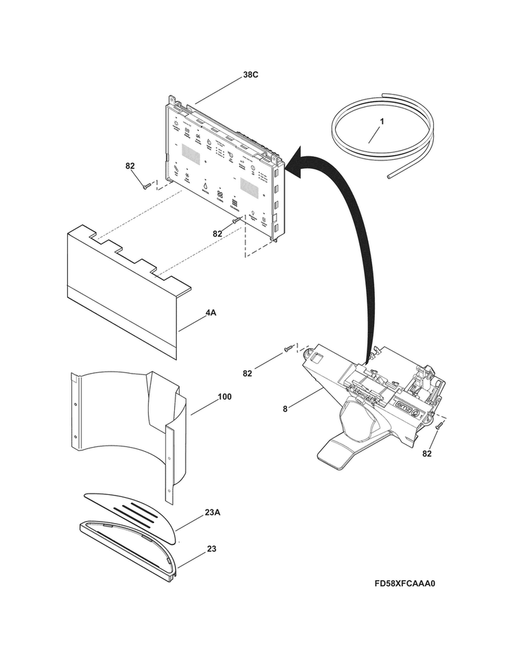 Controls & Ice Dispenser Diagram and Parts List for E23BC78IPSKA  Electrolux Refrigerator
