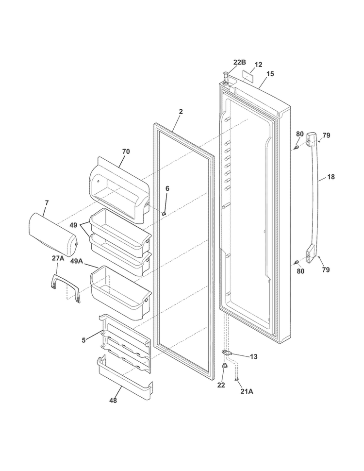 Refrigerator Door Diagram and Parts List for FPHC2399PF0  Frigidaire Refrigerator