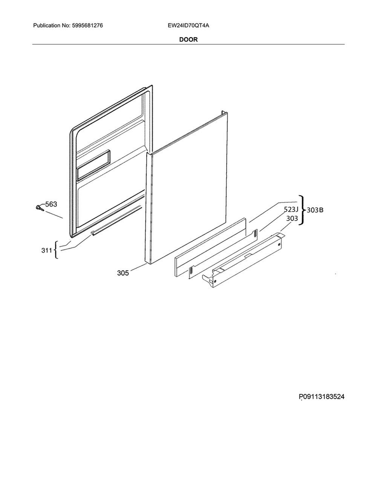 Door Diagram and Parts List for EW24ID70QT4A  Electrolux Dishwasher
