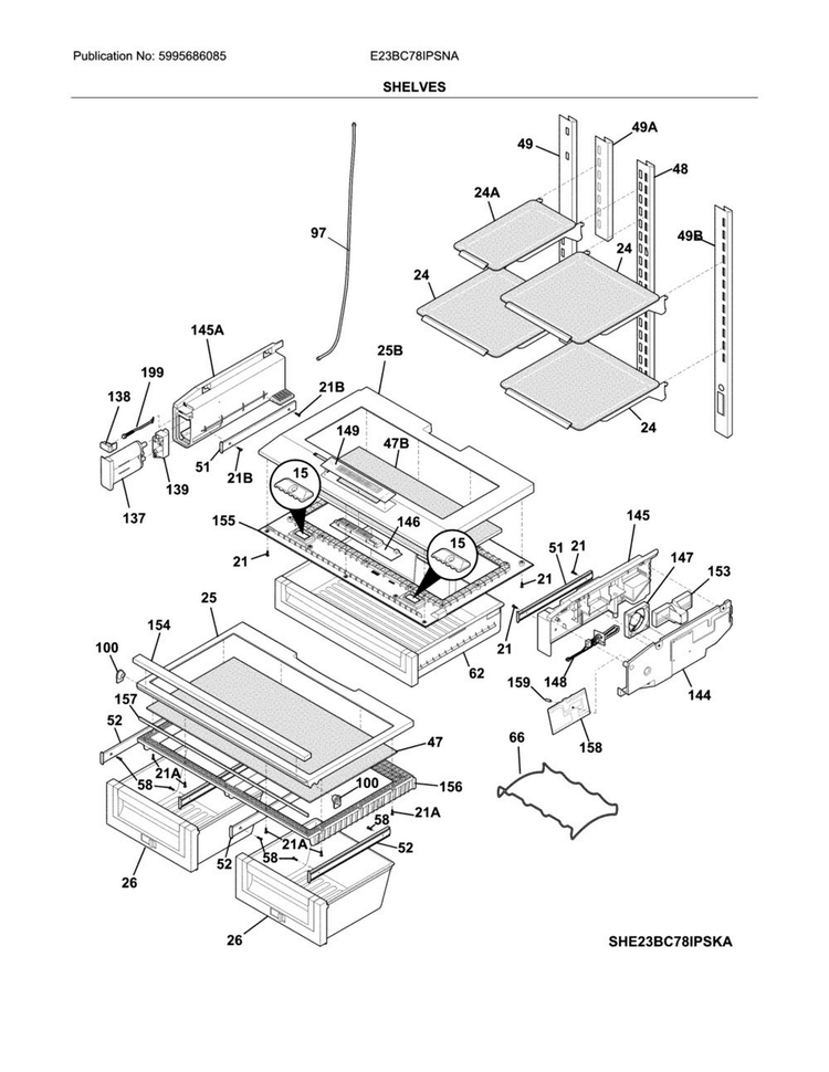 Shelves Diagram and Parts List for E23BC78IPSNA  Electrolux Refrigerator