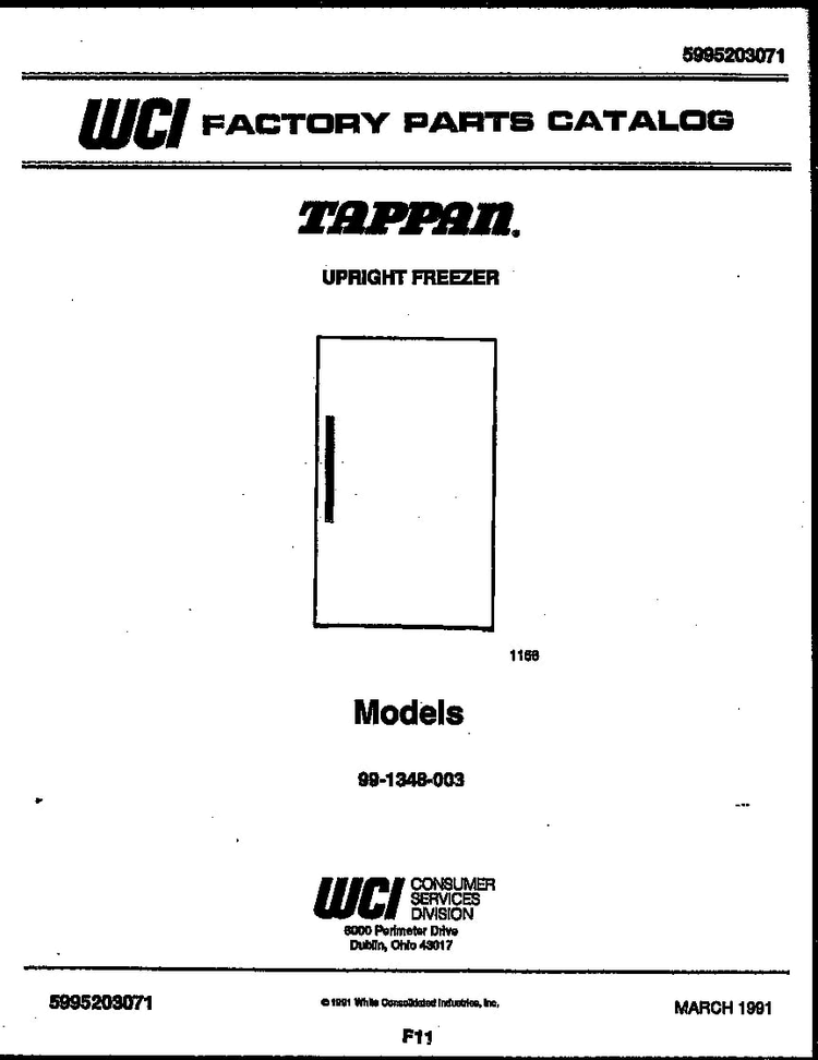 Section 1 Diagram and Parts List for 99-1348-003  Tappan Freezer