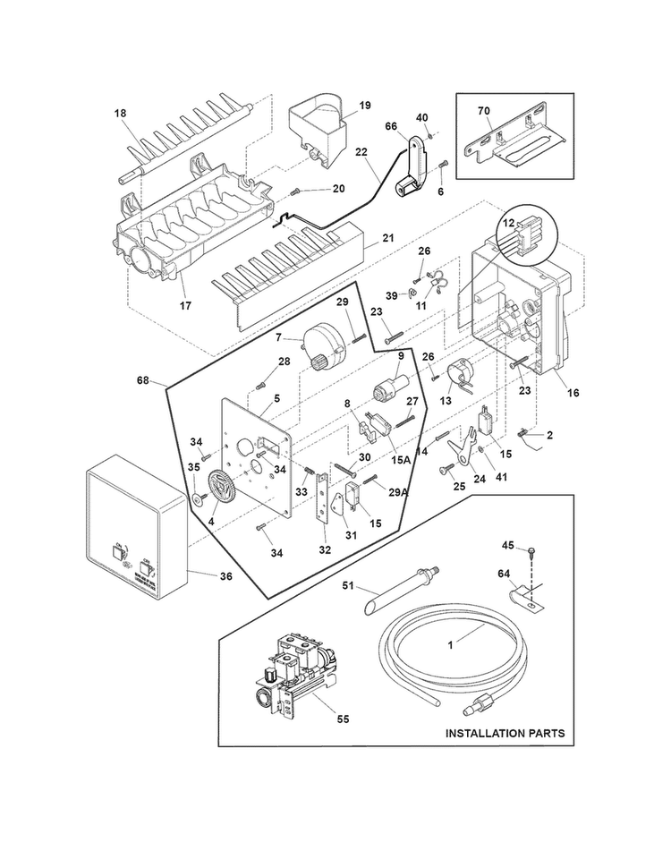 Freezer Ice Maker Diagram and Parts List for EW28BS85KS3  Electrolux Refrigerator