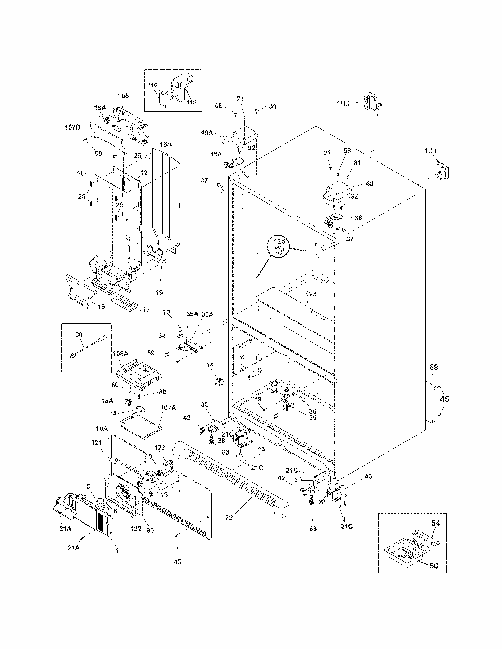Cabinet Diagram and Parts List for FGUN2642LE8  Frigidaire Refrigerator