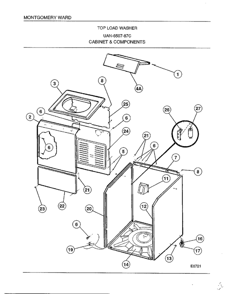 Cabinet And Components Diagram and Parts List for 6507-87C  Frigidaire Washer
