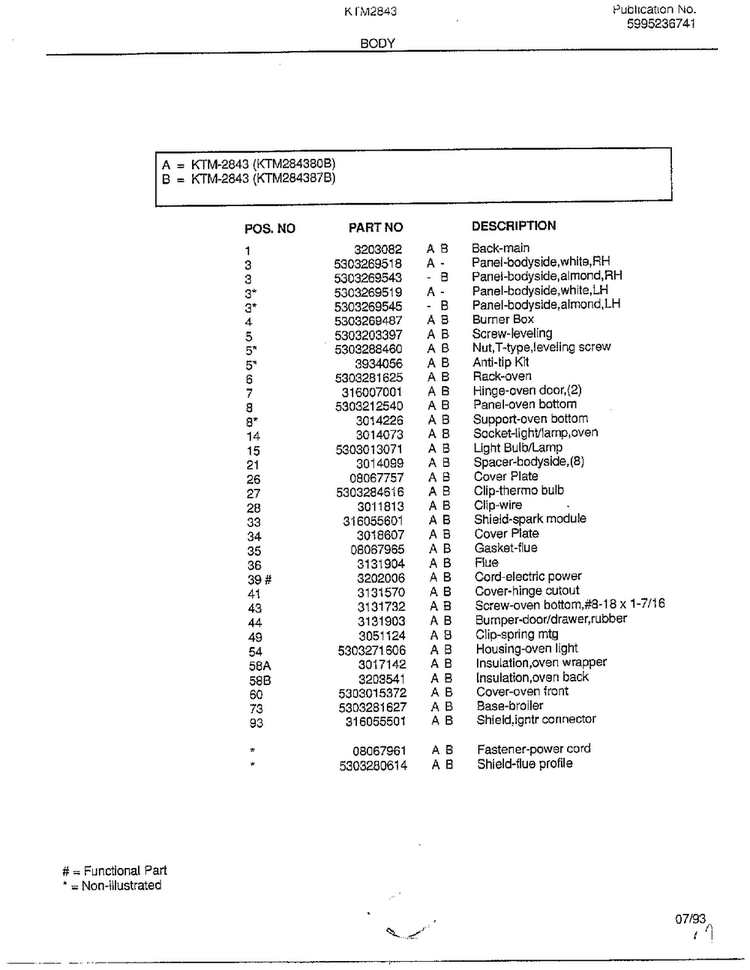 Body Page 2 Diagram and Parts List for 2843-80B  Frigidaire Range