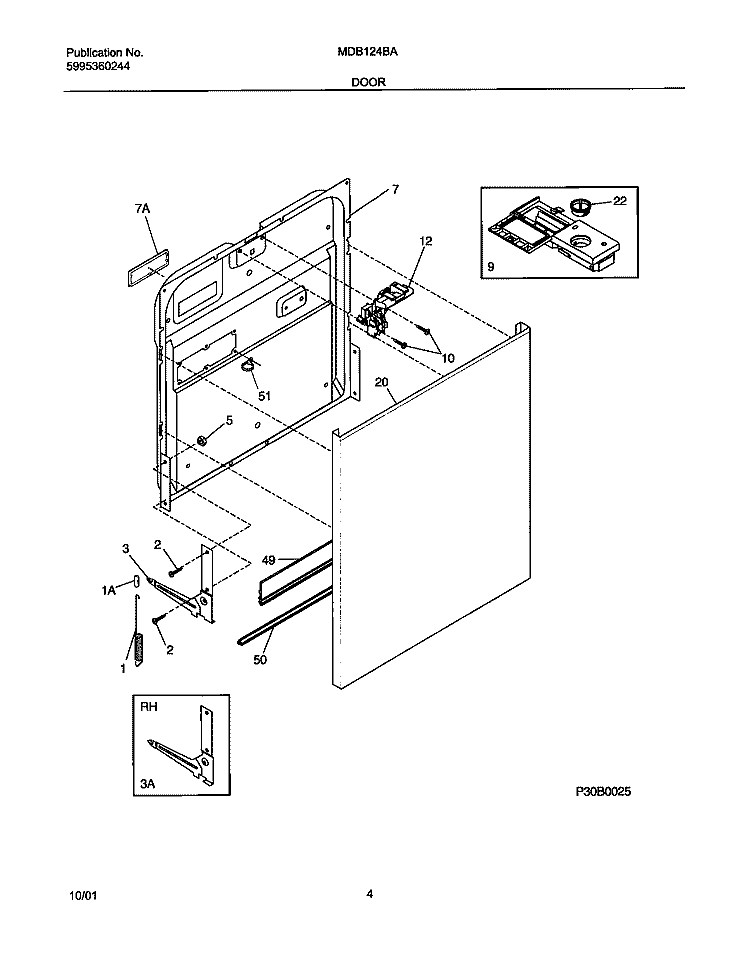 DOOR Diagram and Parts List for MDB124BAB0  Uni Dishwasher