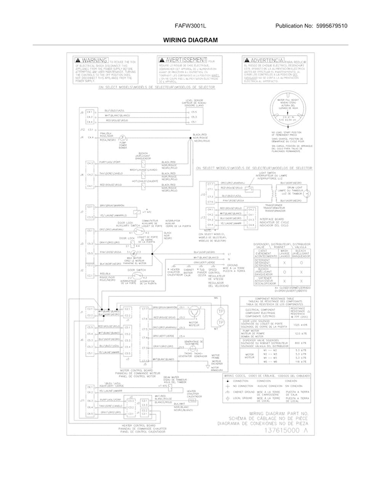 Wiring Diagram Diagram and Parts List for FAFW3001LW6  Frigidaire Washer