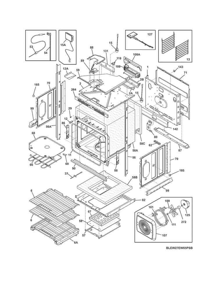 Lower Oven Diagram and Parts List for EW27EW65PSB  Electrolux Wall Oven