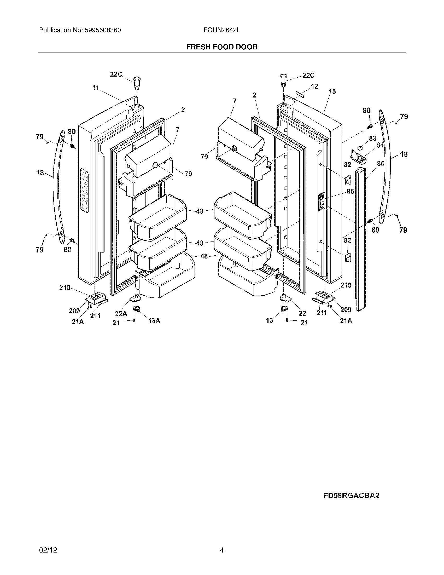 05 - FRESH FOOD DOORS Diagram and Parts List for FGUN2642LE4  Frigidaire Refrigerator