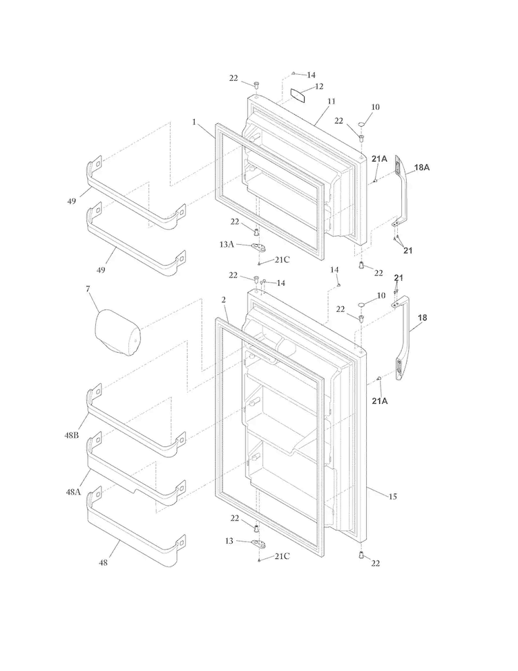 Doors Diagram and Parts List for FFHI2126PB2  Frigidaire Refrigerator