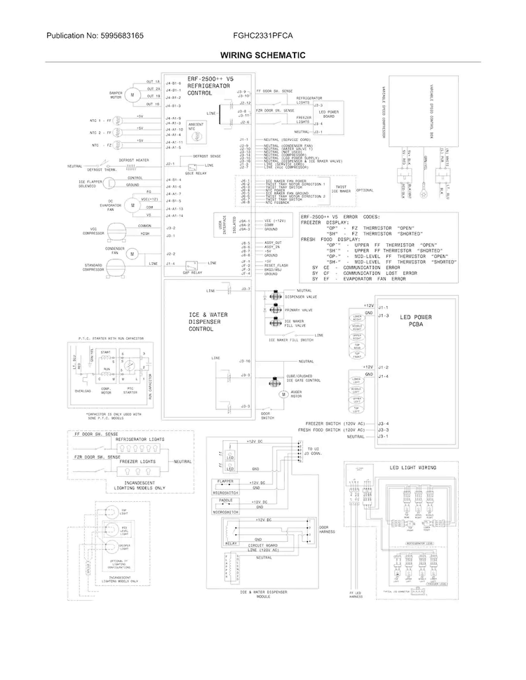 Wiring Schematic Diagram and Parts List for FGHC2331PFCA  Frigidaire Refrigerator