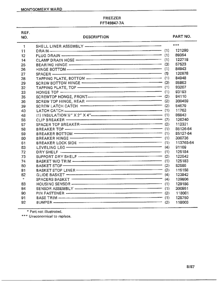 Freezer Page 4 Diagram and Parts List for 49847-7A  Frigidaire Freezer