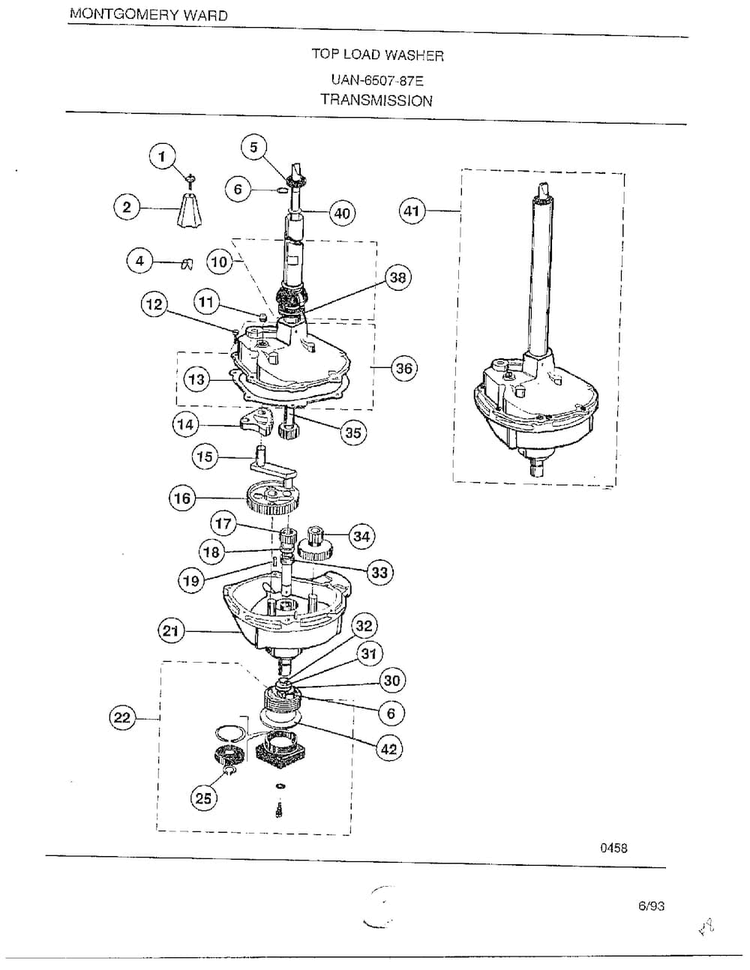 Transmission Diagram and Parts List for 6507-87E  Frigidaire Washer