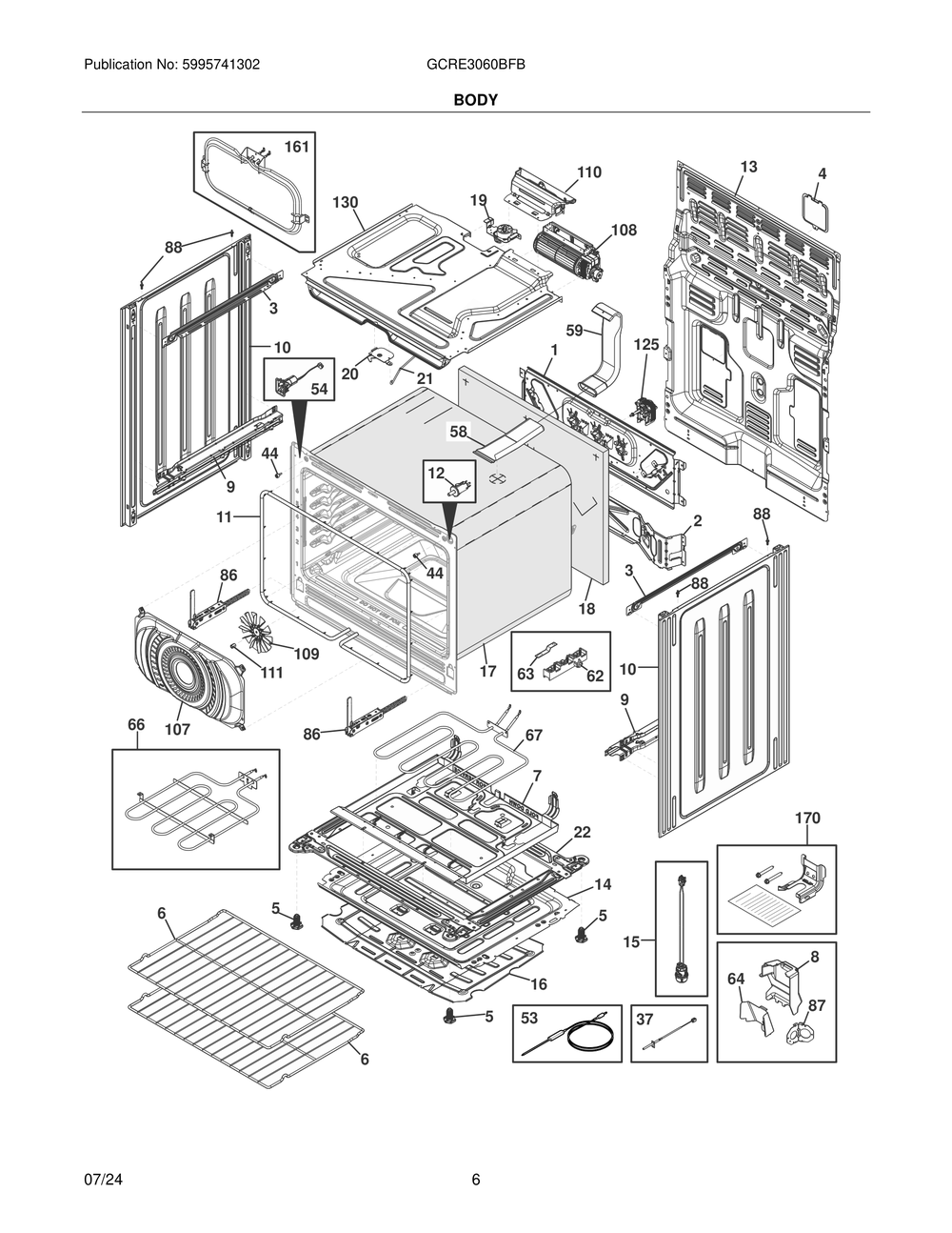 Body 2 Diagram and Parts List for GCRE3060BFB  Frigidaire Range