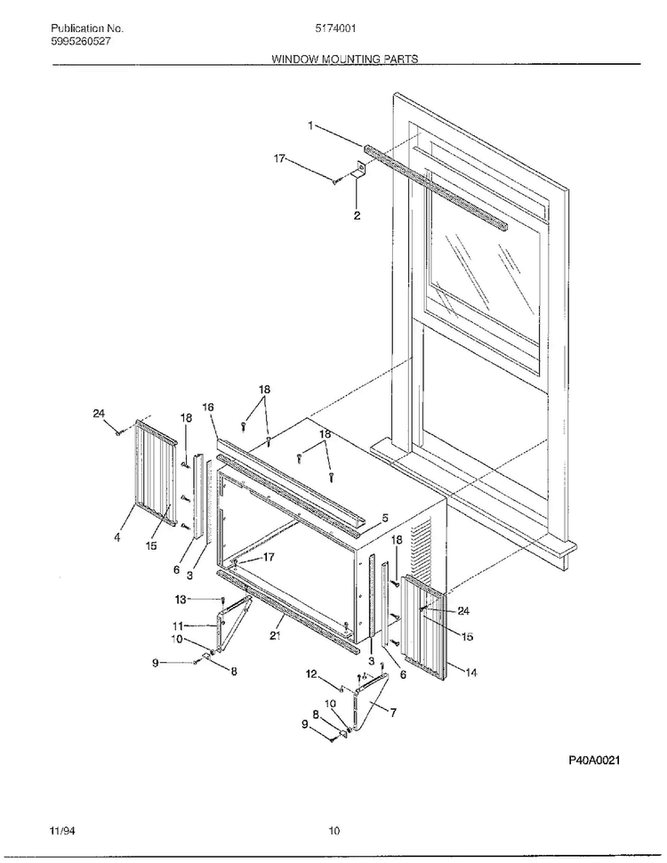 Window Mounting Parts Diagram and Parts List for 5174001B  Frigidaire Air Conditioner