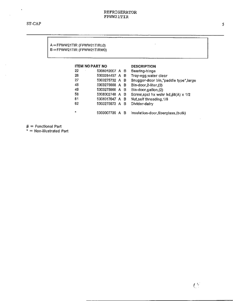 Refrigerator Page 4 Diagram and Parts List for FPWW21TIR  Frigidaire Refrigerator