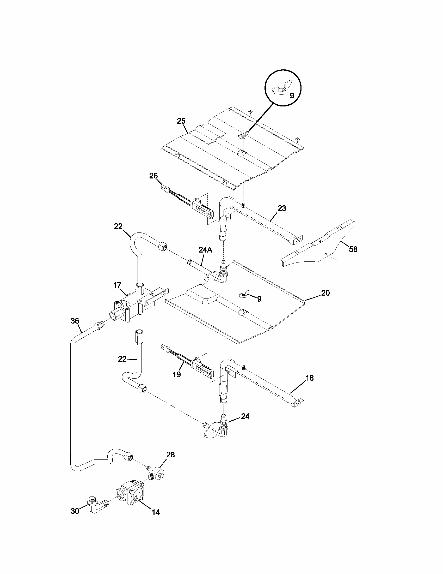 Burner Diagram and Parts List for 79030474400  Kenmore Wall Oven