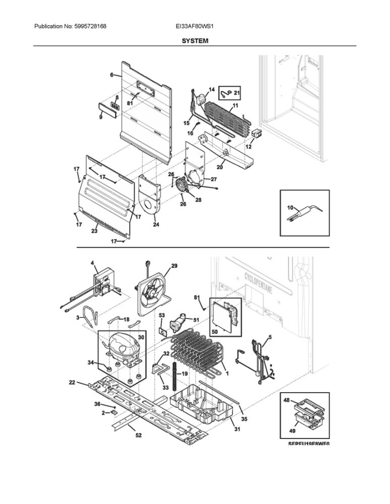 System Diagram and Parts List for EI33AF80WS1  Frigidaire Freezer