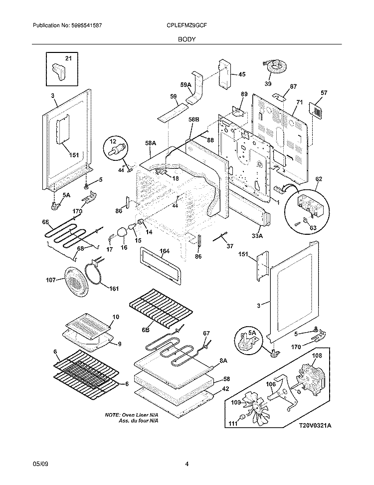 BODY Diagram and Parts List for CPLEFMZ9GCF  Frigidaire Range