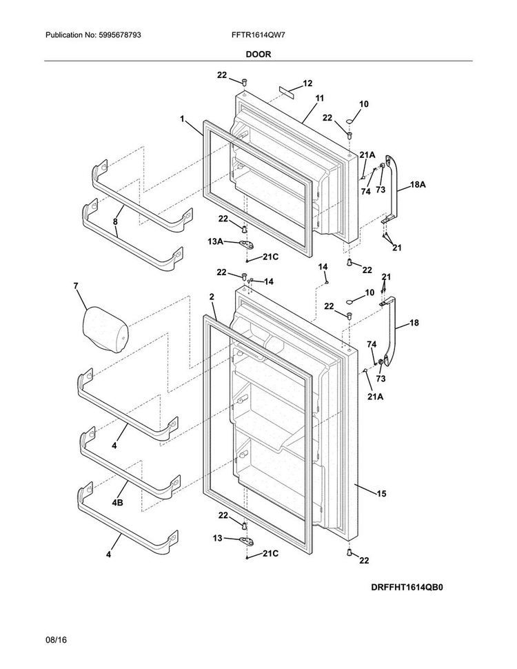 Door Diagram and Parts List for FFTR1614QW7  Frigidaire Refrigerator