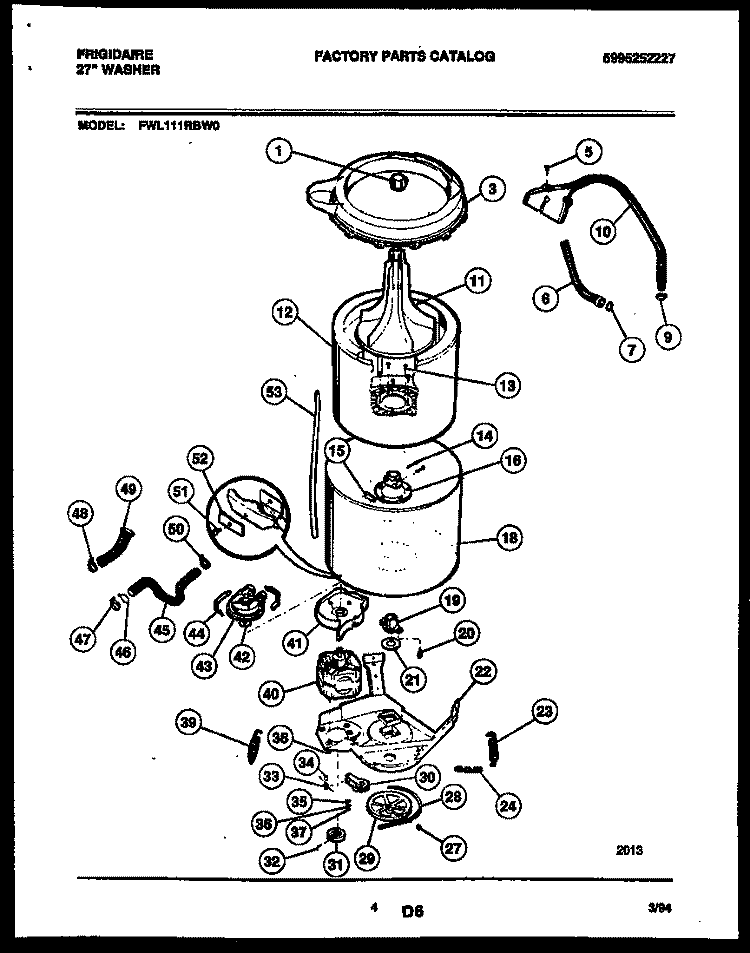 TUB DETAIL Diagram and Parts List for FWL111RBW0  Frigidaire Washer