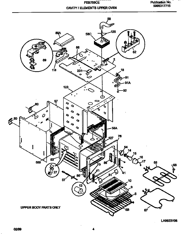 CAVITY / ELEMENTS UPPER OVEN Diagram and Parts List for FEB755CESG  Frigidaire Wall Oven