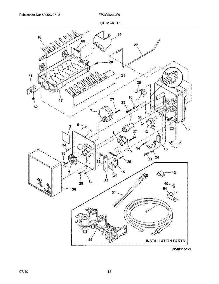 ICE MAKER Diagram and Parts List for FPUS2686LF0  Frigidaire Refrigerator