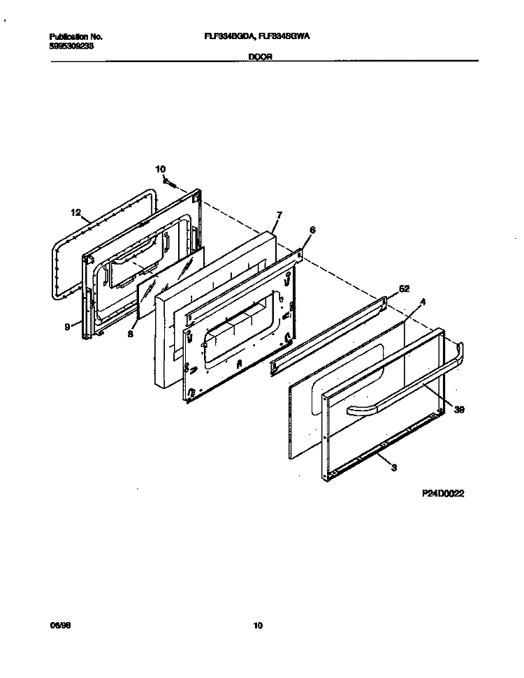DOOR Diagram and Parts List for FLF334BGDA  Frigidaire Range