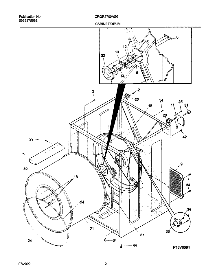 DRY CAB, HEATER Diagram and Parts List for CRGR5700AS0  Frigidaire Dryer