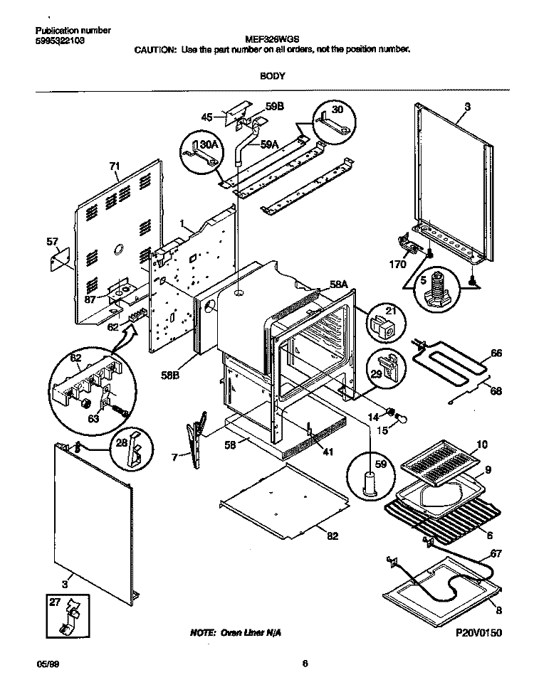 BODY Diagram and Parts List for MEF326WGSD  Frigidaire Range