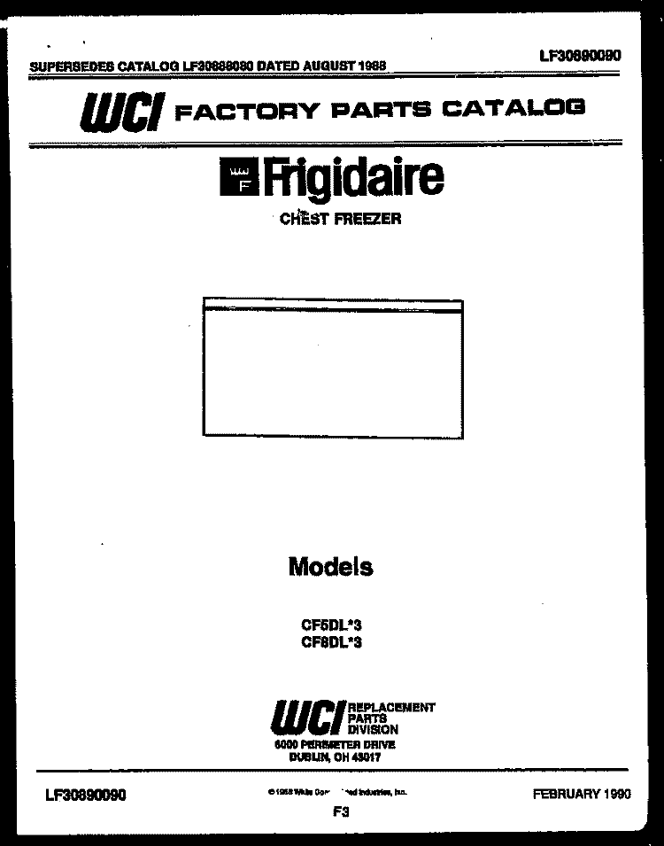 COVER Diagram and Parts List for CF8DL3  Frigidaire Freezer