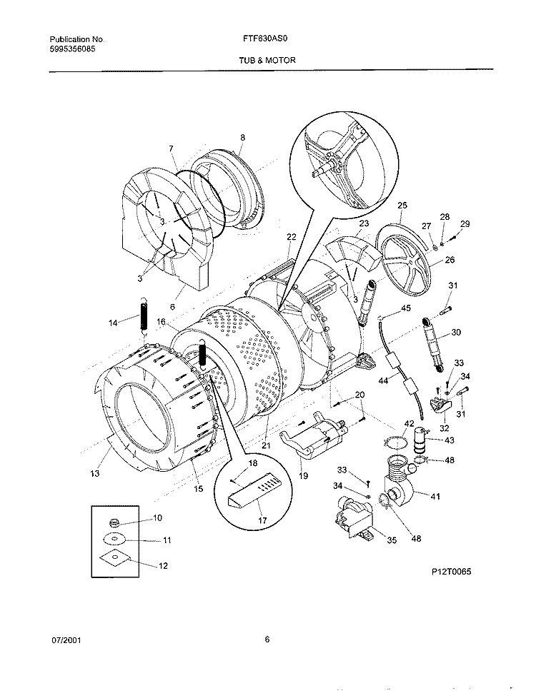 WSHR TUB, MOTOR Diagram and Parts List for FTF630AS0  Frigidaire Washer