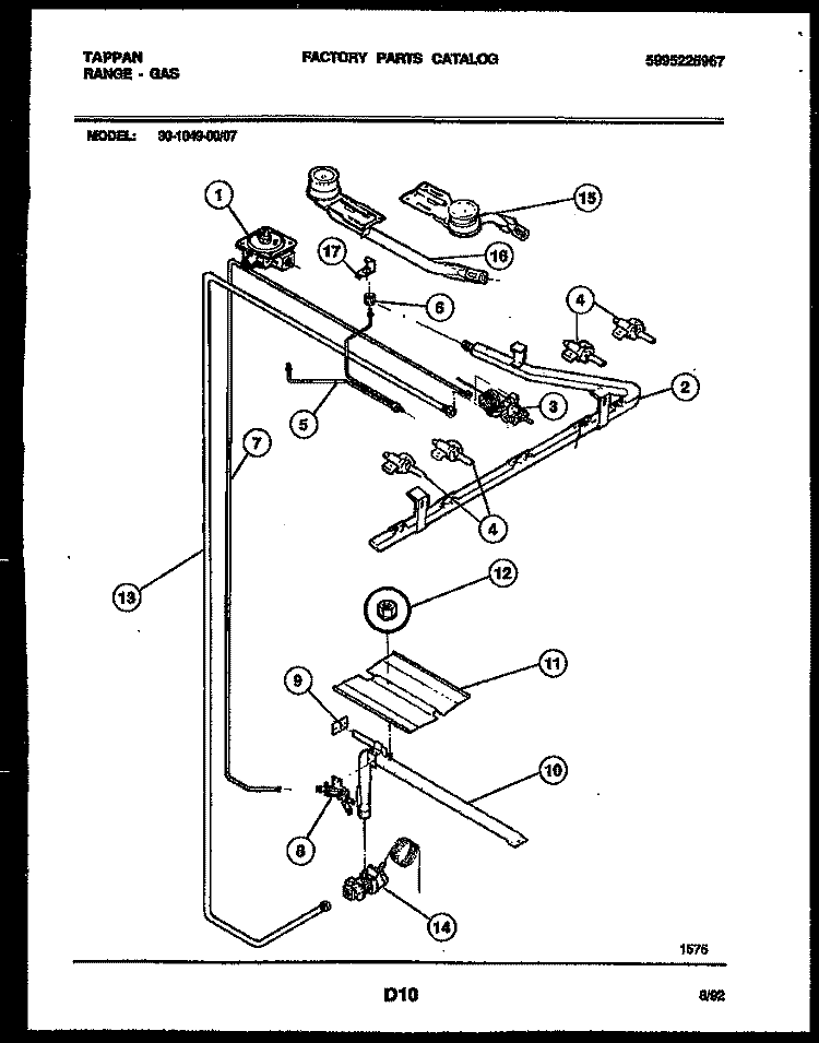 BURNER, MANIFOLD AND GAS CONTROL Diagram and Parts List for 30-1049-23-07  Tappan Range