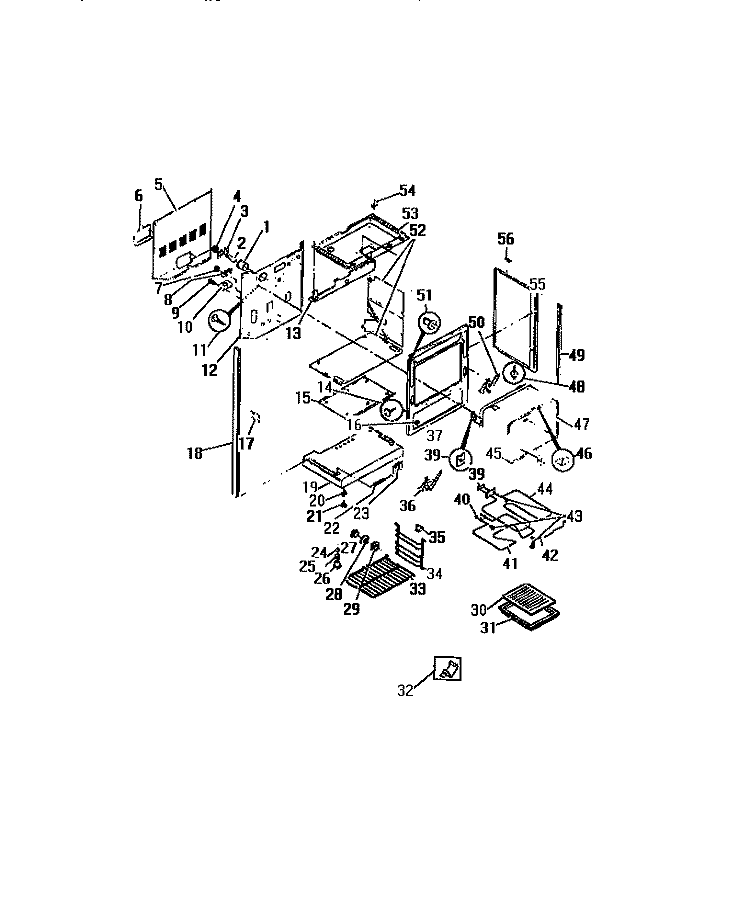LOWER OVEN, FRAME, SHELVES, ELEMENT Diagram and Parts List for REG638ML5  Frigidaire Range