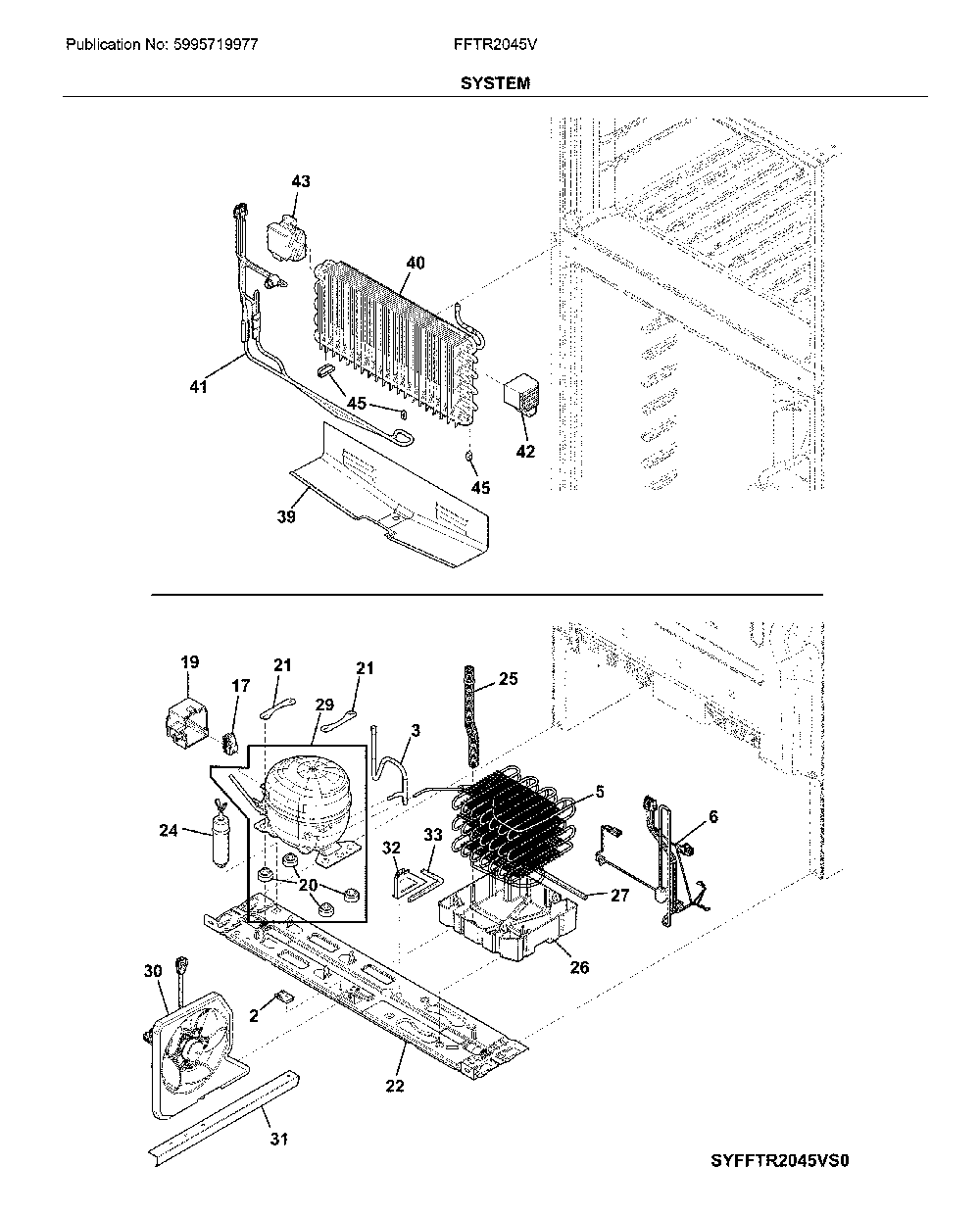 System Diagram and Parts List for FFTR2045VS0  Frigidaire Refrigerator