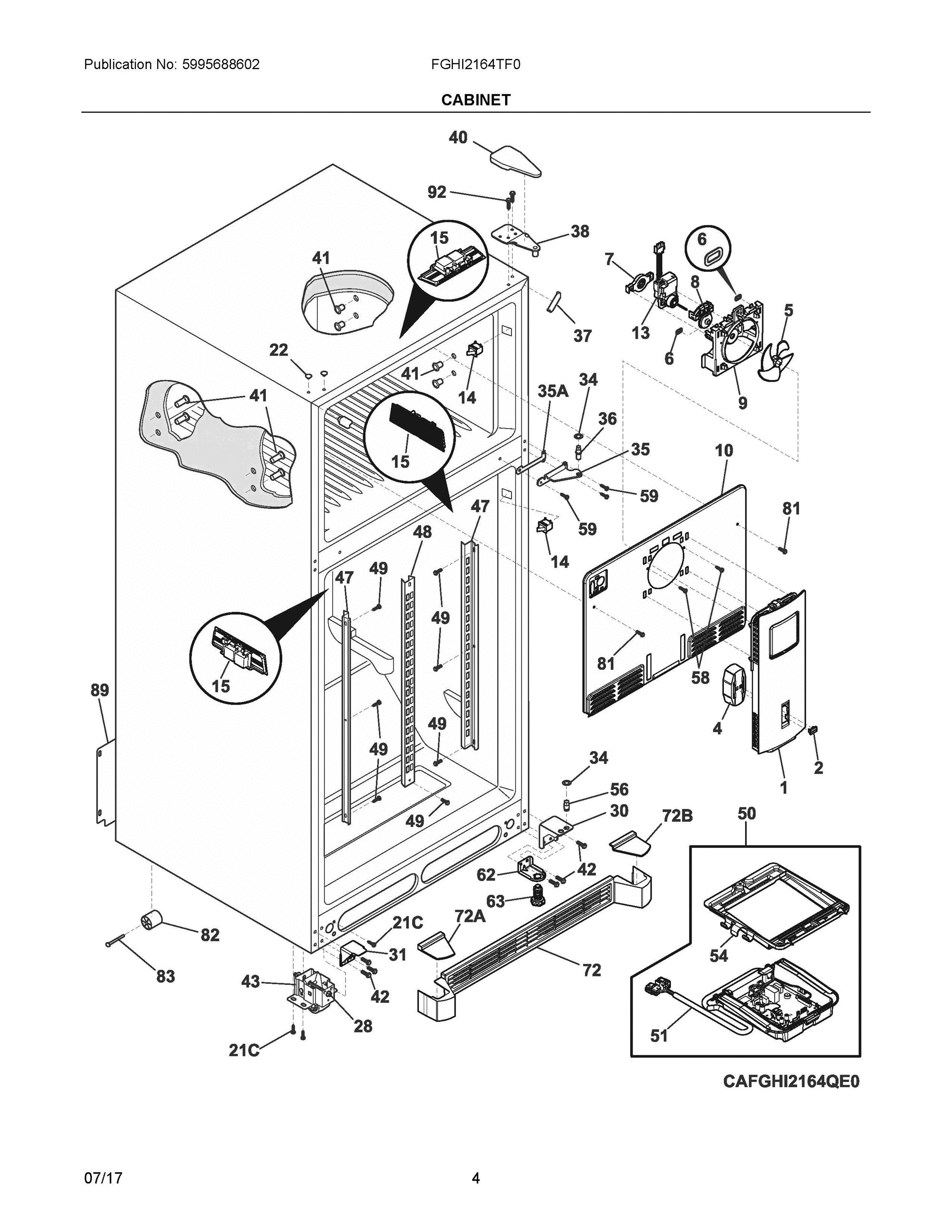 03 - CABINET Diagram and Parts List for FGHI2164TF0  Frigidaire Refrigerator