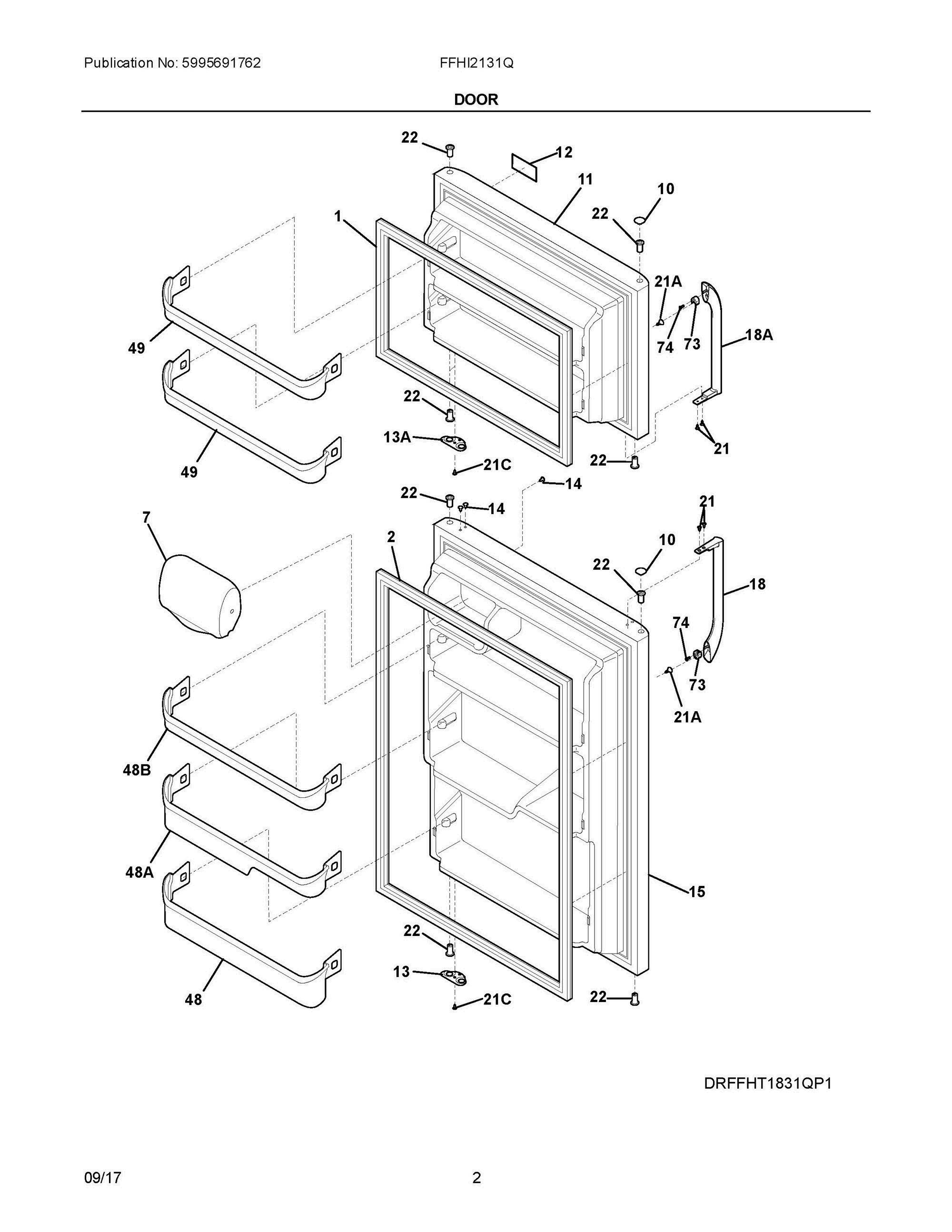 02 - DOOR Diagram and Parts List for FFHI2131QE2  Frigidaire Refrigerator