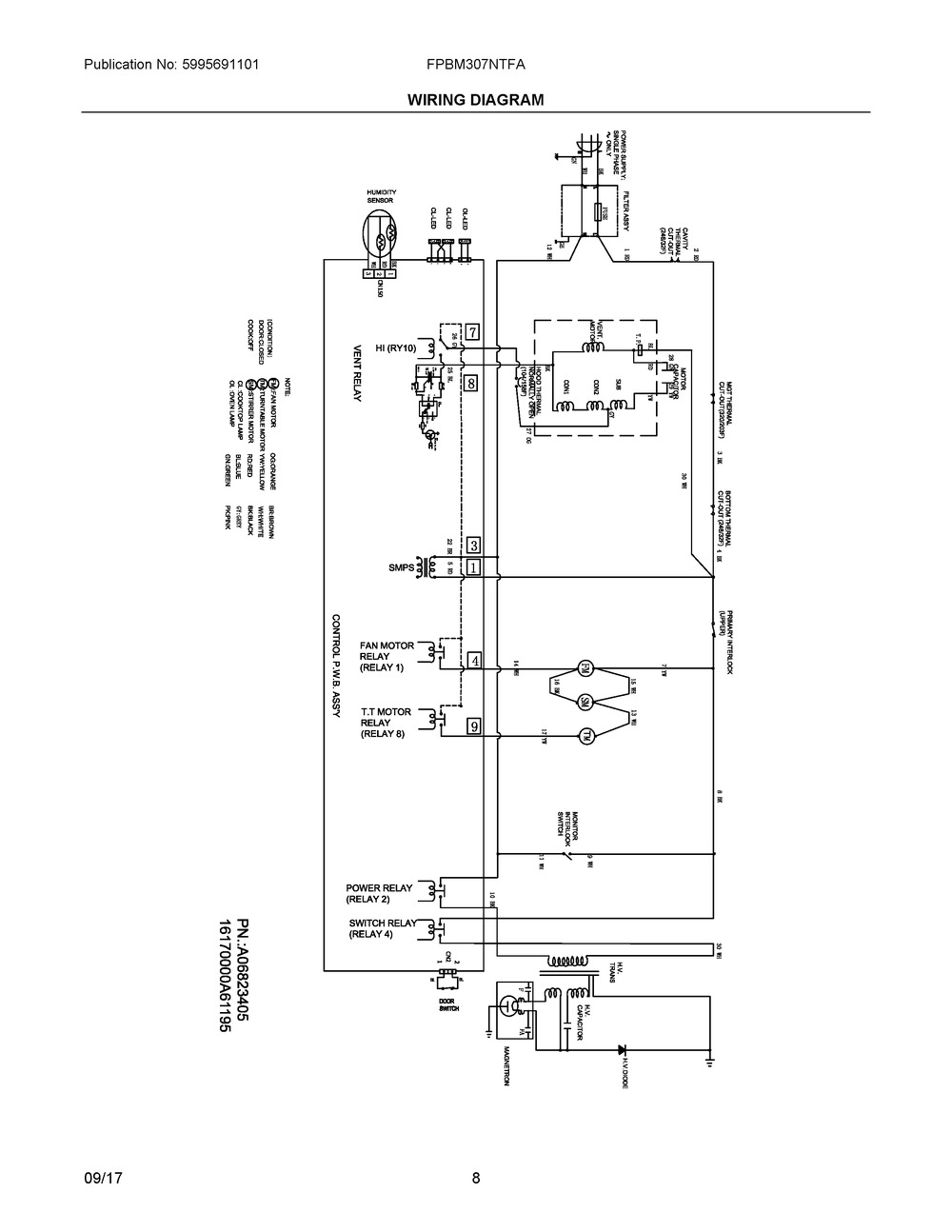 Wiring Diagram Diagram and Parts List for FPBM307NTFA  Frigidaire Microwave