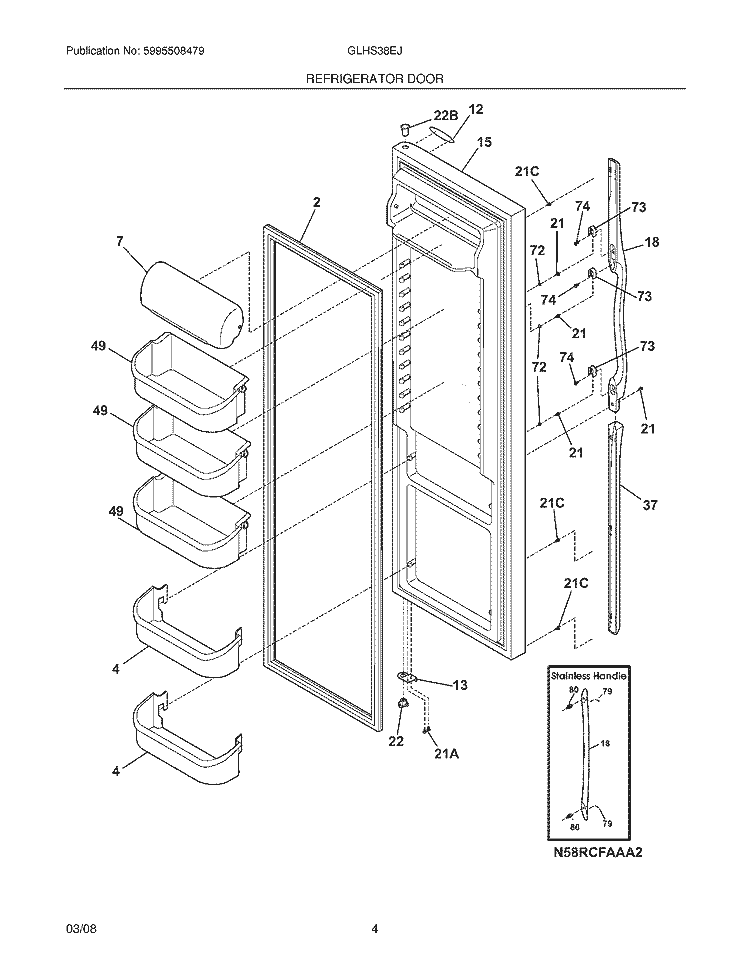 REFRIGERATOR DOOR Diagram and Parts List for GLHS38EJPB0  Frigidaire Refrigerator