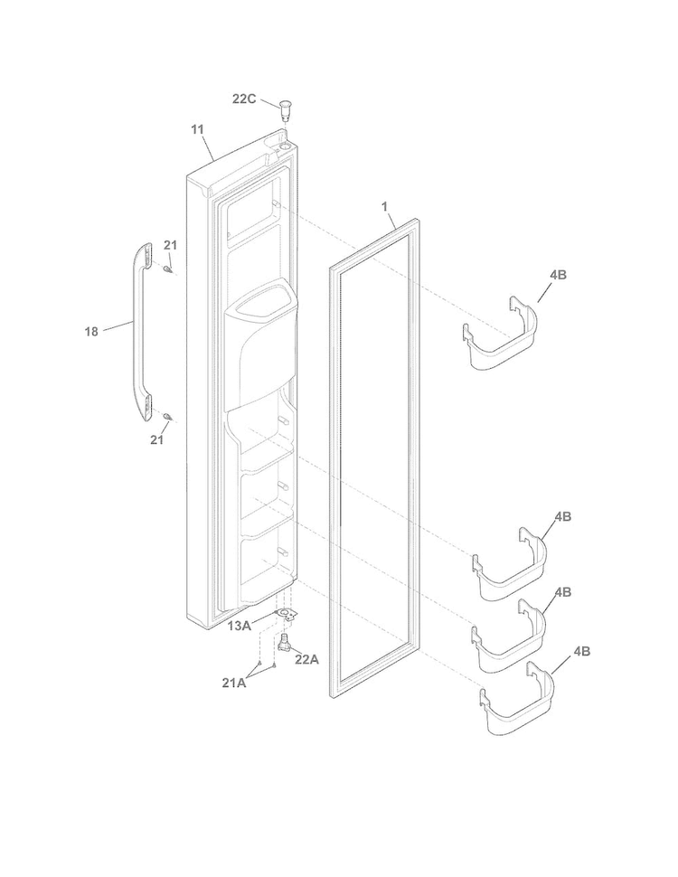 Freezer Door Diagram and Parts List for WWSC2323NE1  Westinghouse Refrigerator