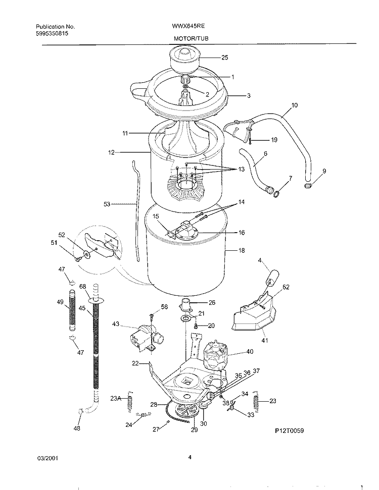 WSHR MTR, HOSE Diagram and Parts List for WWX645RES1  Westinghouse Washer