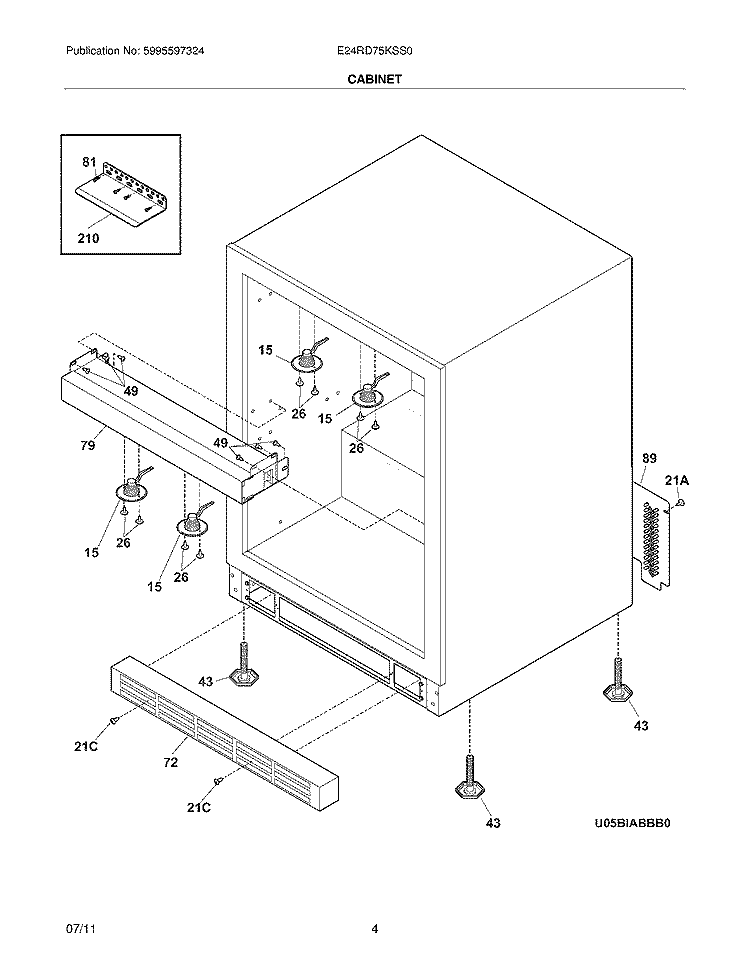 CABINET Diagram and Parts List for E24RD75KSS0  Electrolux Refrigerator