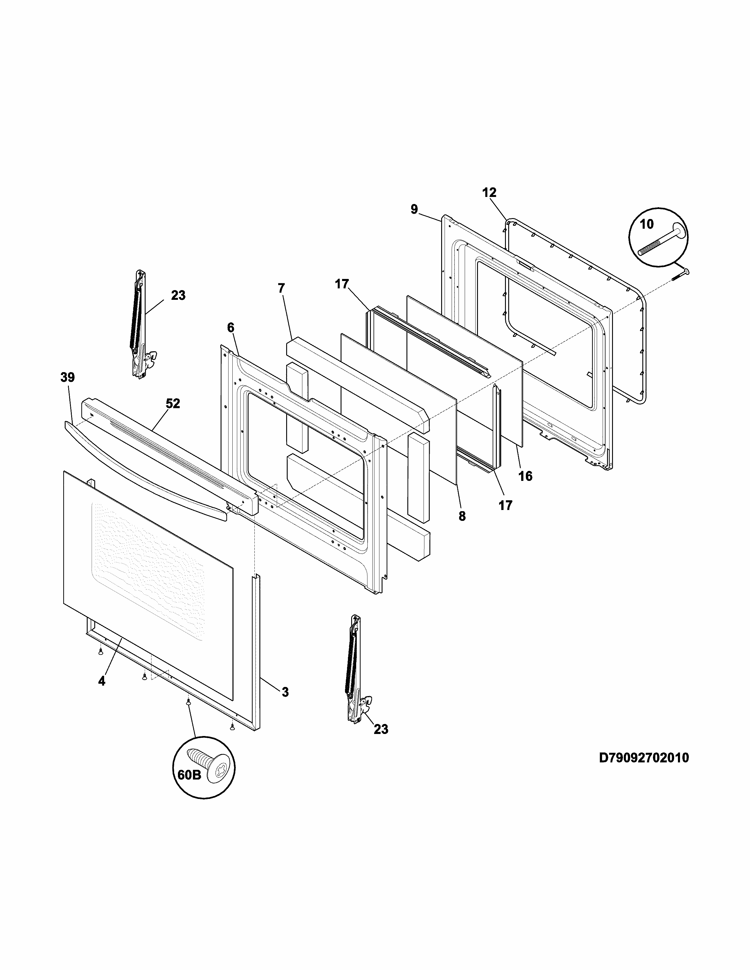 Door Diagram and Parts List for 79094204311  Kenmore Range
