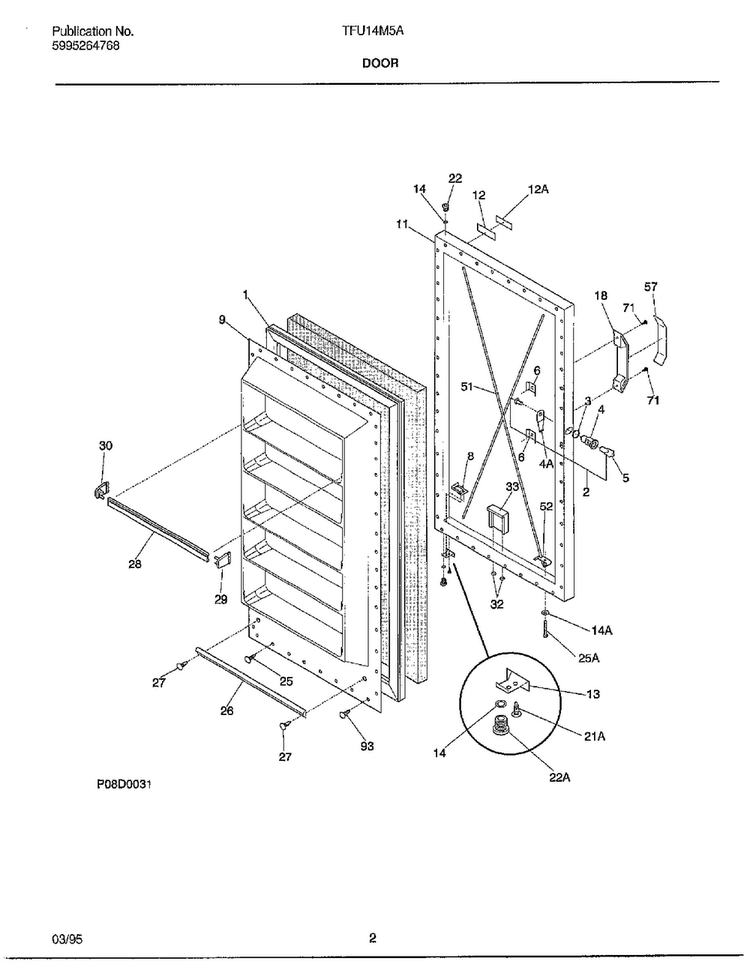 Door Diagram and Parts List for TFU14M5A  Tappan Freezer