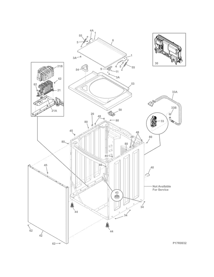 Lower Cabinet/top Diagram and Parts List for FFLE39C1QW0  Frigidaire Washer Dryer Combo